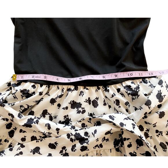 SHEIN Black Cream Floral Layered Belted Dress Womens Size XS NEW - Picture 8 of 9